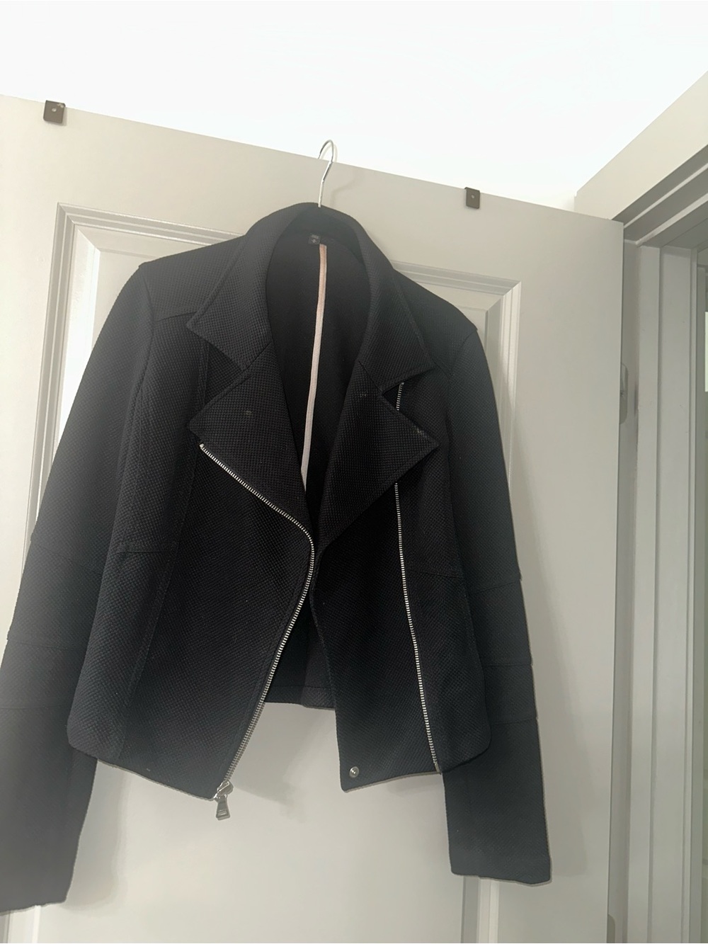 Express Black Women's Textured Asymmetrical Zip Jacket